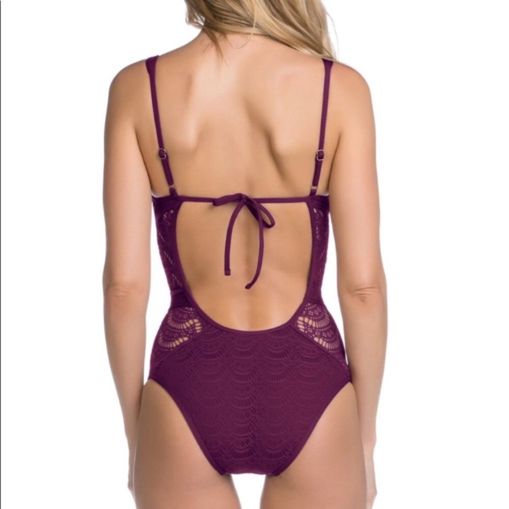 NWT Becca One Piece Purple Crochet Swimsuit M - Picture 2 of 8